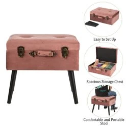 Glitzhome® Velvet Upholstered Storage Stool Pink Clay -Michaels Decor Sale D588450S 4