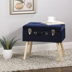 Glitzhome® Velvet Upholstered Storage Stool Navy Blue -Michaels Decor Sale D588451S 2