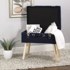 Glitzhome® Velvet Upholstered Storage Stool Navy Blue -Michaels Decor Sale D588451S 3