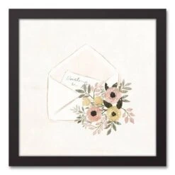 Romantic Floral Letter 12" X 12" Black Framed Canvas