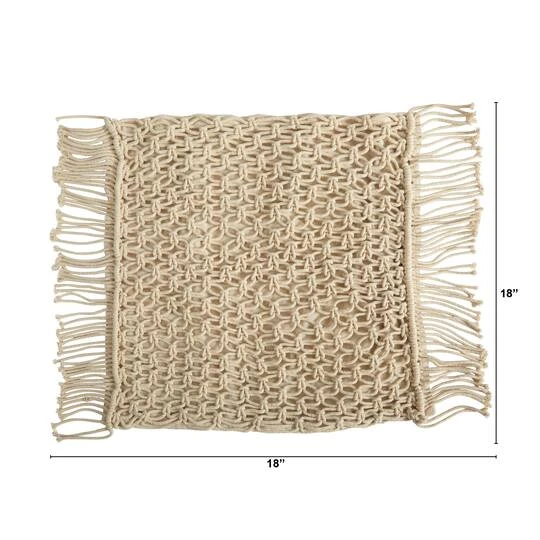 18" Bohemian Fringed Woven Macramé Pillow Cover 8 18" Bohemian Fringed Woven Macramé Pillow Cover - Image 6
