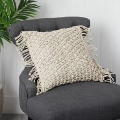 18" Bohemian Fringed Woven Macramé Pillow Cover 11 18" Bohemian Fringed Woven Macramé Pillow Cover -Michaels Decor Sale D590068S 5