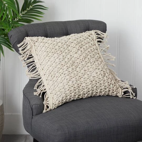 18" Bohemian Fringed Woven Macramé Pillow Cover 5 18" Bohemian Fringed Woven Macramé Pillow Cover - Image 3