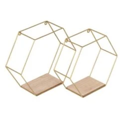 Honey Can Do 12" Gold Hexagonal Decorative Metal Wall Shelves