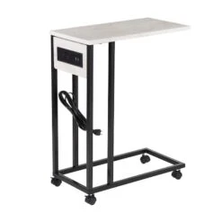 Honey Can Do Light Gray Side Table On Wheels