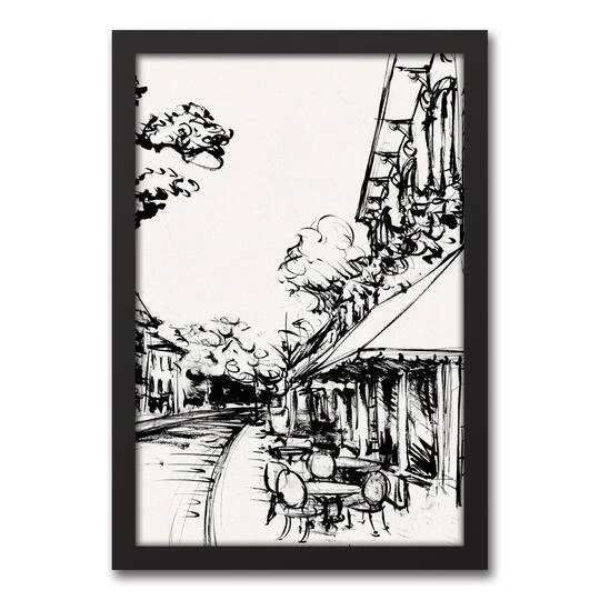 Sketched City Scene Canvas Wall Art In Black Frame 3 Sketched City Scene Canvas Wall Art In Black Frame