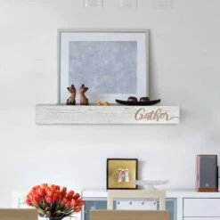 Whitewashed "Gather" Text Engraving Floating Wall Shelf -Michaels Decor Sale D598816S 2