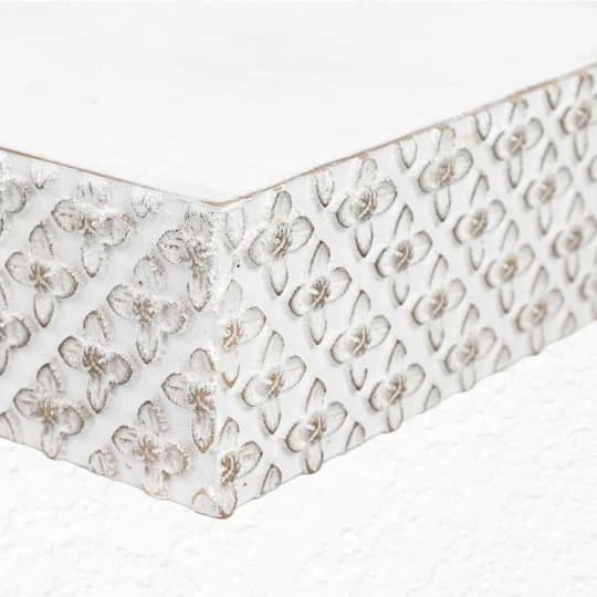 Small White Rustic Embossed Wood Floating Wall Shelf 6 Small White Rustic Embossed Wood Floating Wall Shelf - Image 4