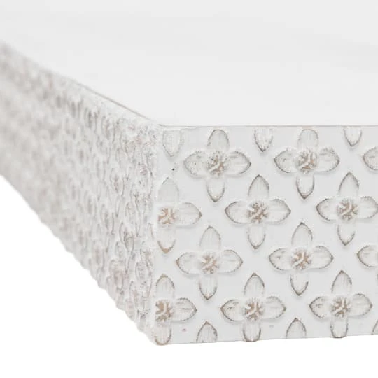 Small White Rustic Embossed Wood Floating Wall Shelf 7 Small White Rustic Embossed Wood Floating Wall Shelf - Image 5