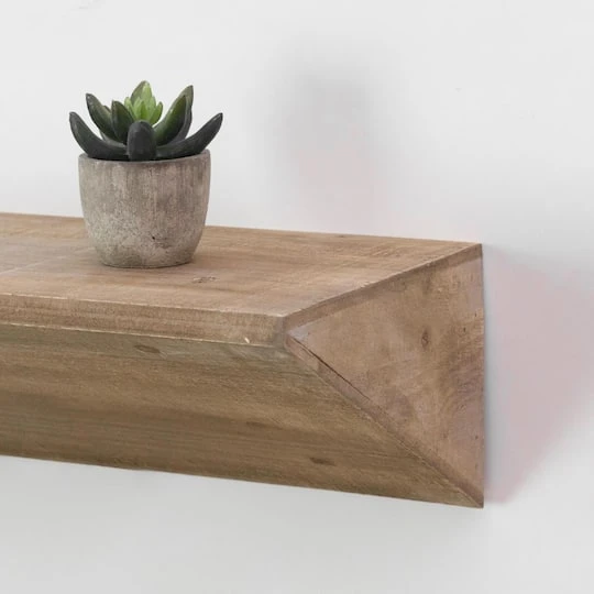 Small Natural Wedge Wood Floating Wall Shelf 6 Small Natural Wedge Wood Floating Wall Shelf - Image 4
