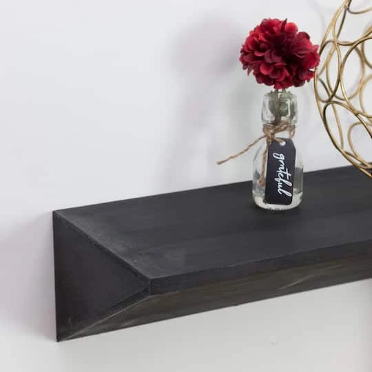 Small Black Wedge Wood Floating Wall Shelf 6 Small Black Wedge Wood Floating Wall Shelf - Image 4