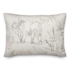 Tree Pencil Drawing Throw Pillow