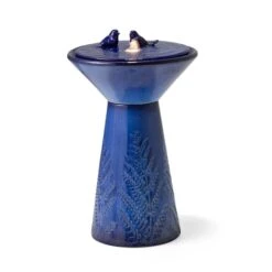 Glitzhome® 27.5" LED Bird Pedestal Ceramic Fountain Cobalt Blue