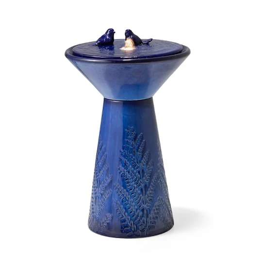 Glitzhome® 27.5" LED Bird Pedestal Ceramic Fountain Cobalt Blue 3 Glitzhome® 27.5" LED Bird Pedestal Ceramic Fountain Cobalt Blue