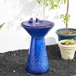 Glitzhome® 27.5" LED Bird Pedestal Ceramic Fountain Cobalt Blue 13 Glitzhome® 27.5" LED Bird Pedestal Ceramic Fountain Cobalt Blue -Michaels Decor Sale D600494S 2