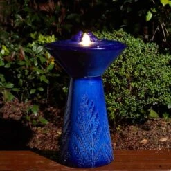 Glitzhome® 27.5" LED Bird Pedestal Ceramic Fountain Cobalt Blue 14 Glitzhome® 27.5" LED Bird Pedestal Ceramic Fountain Cobalt Blue -Michaels Decor Sale D600494S 3