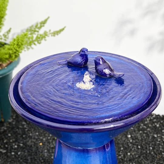 Glitzhome® 27.5" LED Bird Pedestal Ceramic Fountain Cobalt Blue 8 Glitzhome® 27.5" LED Bird Pedestal Ceramic Fountain Cobalt Blue - Image 6