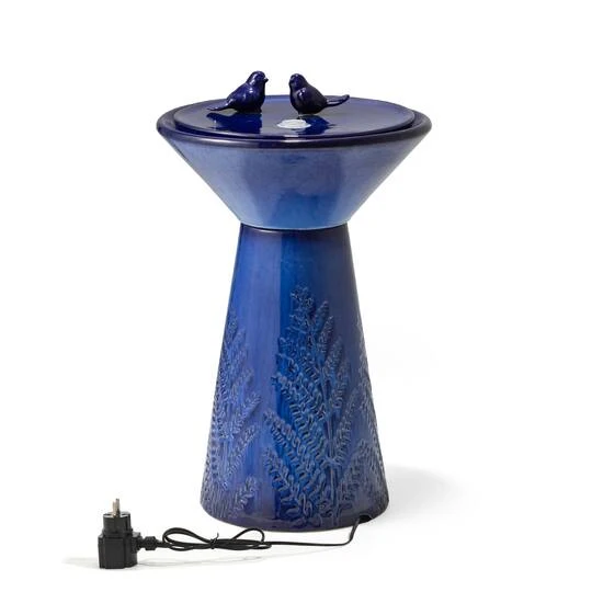 Glitzhome® 27.5" LED Bird Pedestal Ceramic Fountain Cobalt Blue 11 Glitzhome® 27.5" LED Bird Pedestal Ceramic Fountain Cobalt Blue - Image 9