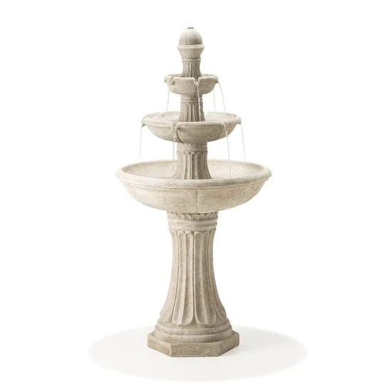 Glitzhome® 45" 3-Tier Ceramic Outdoor Fountain Sand Beige Terrazzo 3 Glitzhome® 45" 3-Tier Ceramic Outdoor Fountain Sand Beige Terrazzo