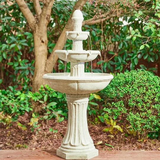 Glitzhome® 45" 3-Tier Ceramic Outdoor Fountain Sand Beige Terrazzo 5 Glitzhome® 45" 3-Tier Ceramic Outdoor Fountain Sand Beige Terrazzo - Image 3