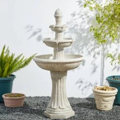 Glitzhome® 45" 3-Tier Ceramic Outdoor Fountain Sand Beige Terrazzo 14 Glitzhome® 45" 3-Tier Ceramic Outdoor Fountain Sand Beige Terrazzo -Michaels Decor Sale D600495S 3