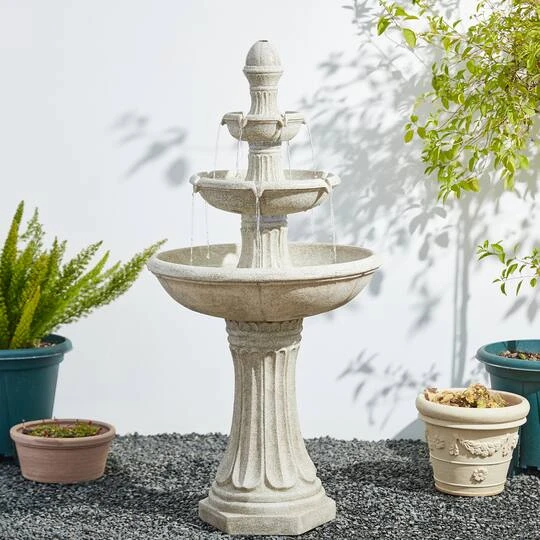 Glitzhome® 45" 3-Tier Ceramic Outdoor Fountain Sand Beige Terrazzo 6 Glitzhome® 45" 3-Tier Ceramic Outdoor Fountain Sand Beige Terrazzo - Image 4