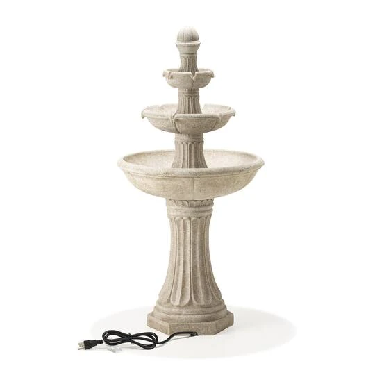 Glitzhome® 45" 3-Tier Ceramic Outdoor Fountain Sand Beige Terrazzo 11 Glitzhome® 45" 3-Tier Ceramic Outdoor Fountain Sand Beige Terrazzo - Image 9