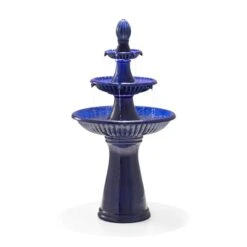 Glitzhome® 45" 3-Tier Ceramic Outdoor Fountain Cobalt Blue