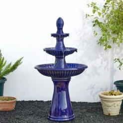 Glitzhome® 45" 3-Tier Ceramic Outdoor Fountain Cobalt Blue -Michaels Decor Sale D600496S 2