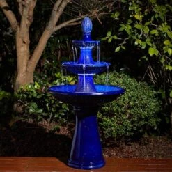 Glitzhome® 45" 3-Tier Ceramic Outdoor Fountain Cobalt Blue -Michaels Decor Sale D600496S 3
