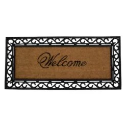 Northlight Black & Natural Coir Welcome Wide Doormat