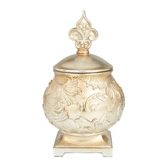 13" Gold Round Traditional Decorative Jar 10 13" Gold Round Traditional Decorative Jar - Image 8