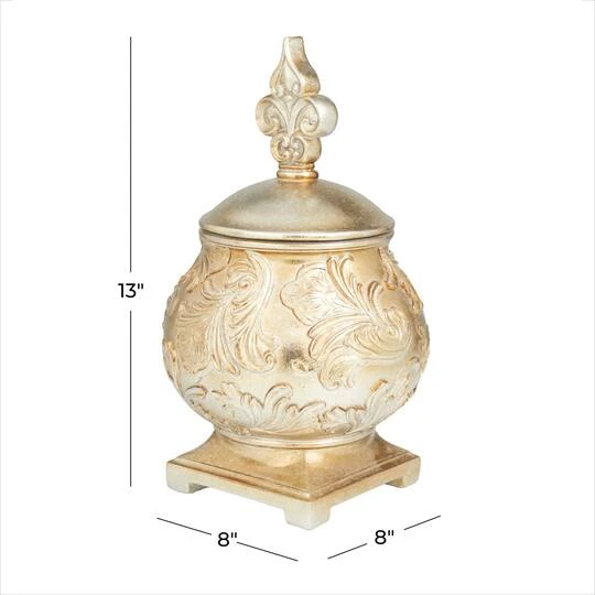 13" Gold Round Traditional Decorative Jar 11 13" Gold Round Traditional Decorative Jar - Image 9