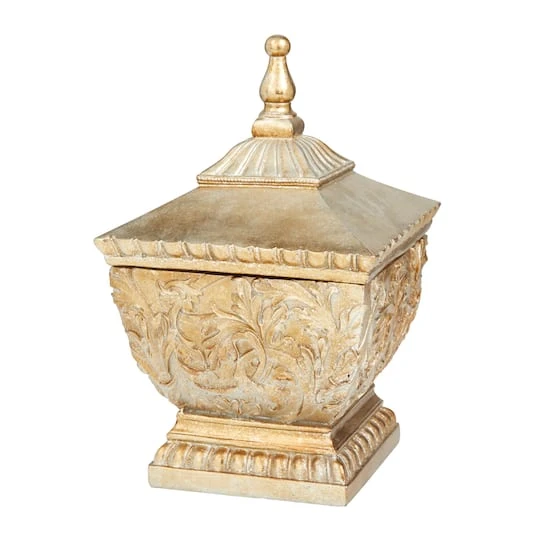 12" Gold Square Traditional Decorative Jar 3 12" Gold Square Traditional Decorative Jar
