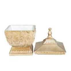 12" Gold Square Traditional Decorative Jar 12 12" Gold Square Traditional Decorative Jar -Michaels Decor Sale D609465S 2