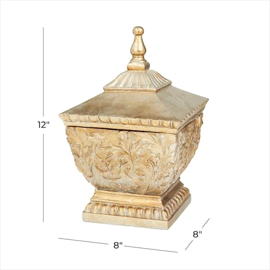 12" Gold Square Traditional Decorative Jar 9 12" Gold Square Traditional Decorative Jar - Image 7
