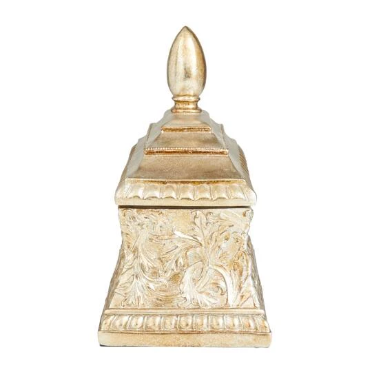 11" Gold Square Traditional Decorative Jar 5 11" Gold Square Traditional Decorative Jar - Image 3