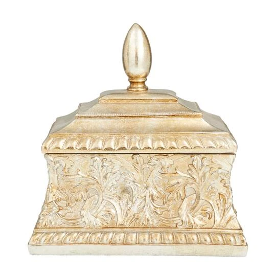 11" Gold Square Traditional Decorative Jar 10 11" Gold Square Traditional Decorative Jar - Image 8