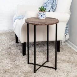 Honey Can Do Natural X-Pattern Base Round Side Table