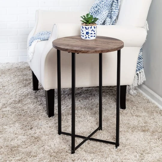 Honey Can Do Natural X-Pattern Base Round Side Table 3 Honey Can Do Natural X-Pattern Base Round Side Table