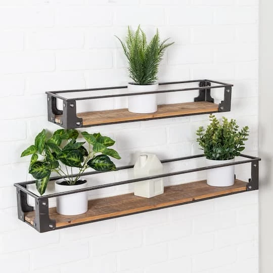 Honey Can Do Floating Decorative Metal & Wood Wall Shelves Set 3 Honey Can Do Floating Decorative Metal & Wood Wall Shelves Set
