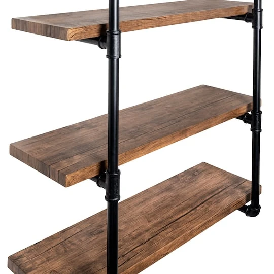 Honey Can Do 34.5" Black Three-Tier Industrial Wall Shelf 8 Honey Can Do 34.5" Black Three-Tier Industrial Wall Shelf - Image 6