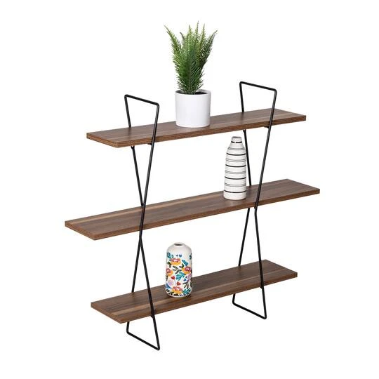 Honey Can Do 28" Three-Tier Decorative Metal & Wood Wall Shelves 6 Honey Can Do 28" Three-Tier Decorative Metal & Wood Wall Shelves - Image 4