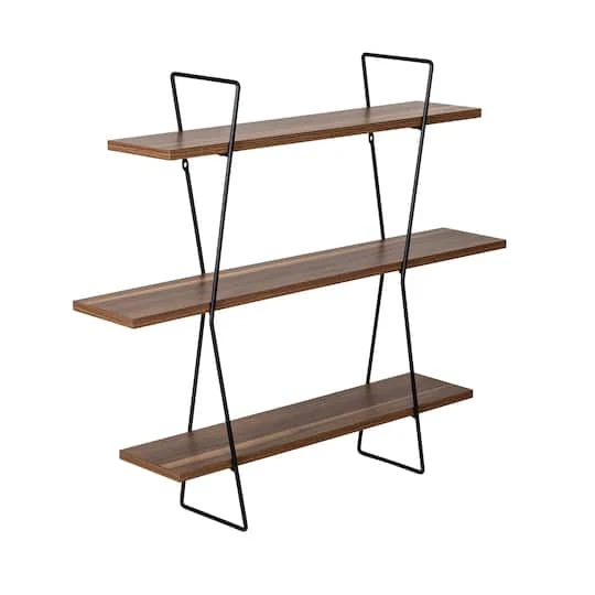 Honey Can Do 28" Three-Tier Decorative Metal & Wood Wall Shelves 4 Honey Can Do 28" Three-Tier Decorative Metal & Wood Wall Shelves - Image 2