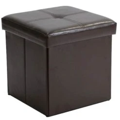 Simplify Faux Leather Folding Storage Ottoman Cube Chocolate -Michaels Decor Sale D649028S 1 1