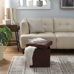 Simplify Faux Leather Folding Storage Ottoman Cube Chocolate -Michaels Decor Sale D649028S 3