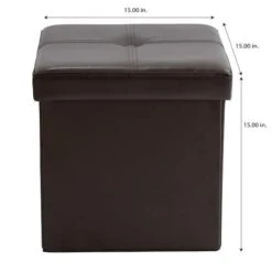 Simplify Faux Leather Folding Storage Ottoman Cube Chocolate -Michaels Decor Sale D649028S 5