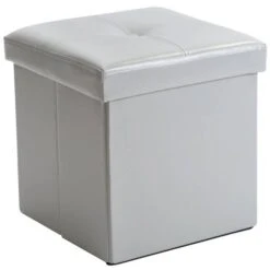 Simplify Faux Leather Folding Storage Ottoman Cube Gray 12 Simplify Faux Leather Folding Storage Ottoman Cube Gray -Michaels Decor Sale D649032S 1 1