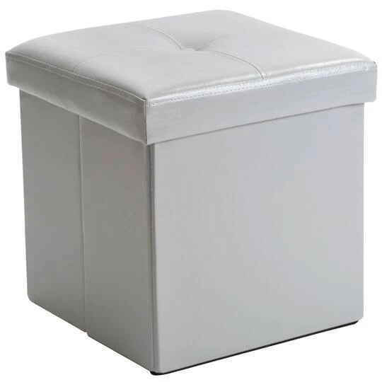 Simplify Faux Leather Folding Storage Ottoman Cube Gray 3 Simplify Faux Leather Folding Storage Ottoman Cube Gray
