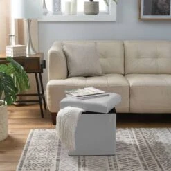 Simplify Faux Leather Folding Storage Ottoman Cube Gray 14 Simplify Faux Leather Folding Storage Ottoman Cube Gray -Michaels Decor Sale D649032S 3